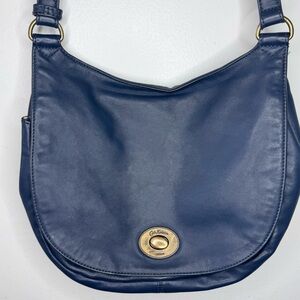 Cath Kidston Blue Leather Handbag W Floral Fabric Lining Cross Shoulder Handbag